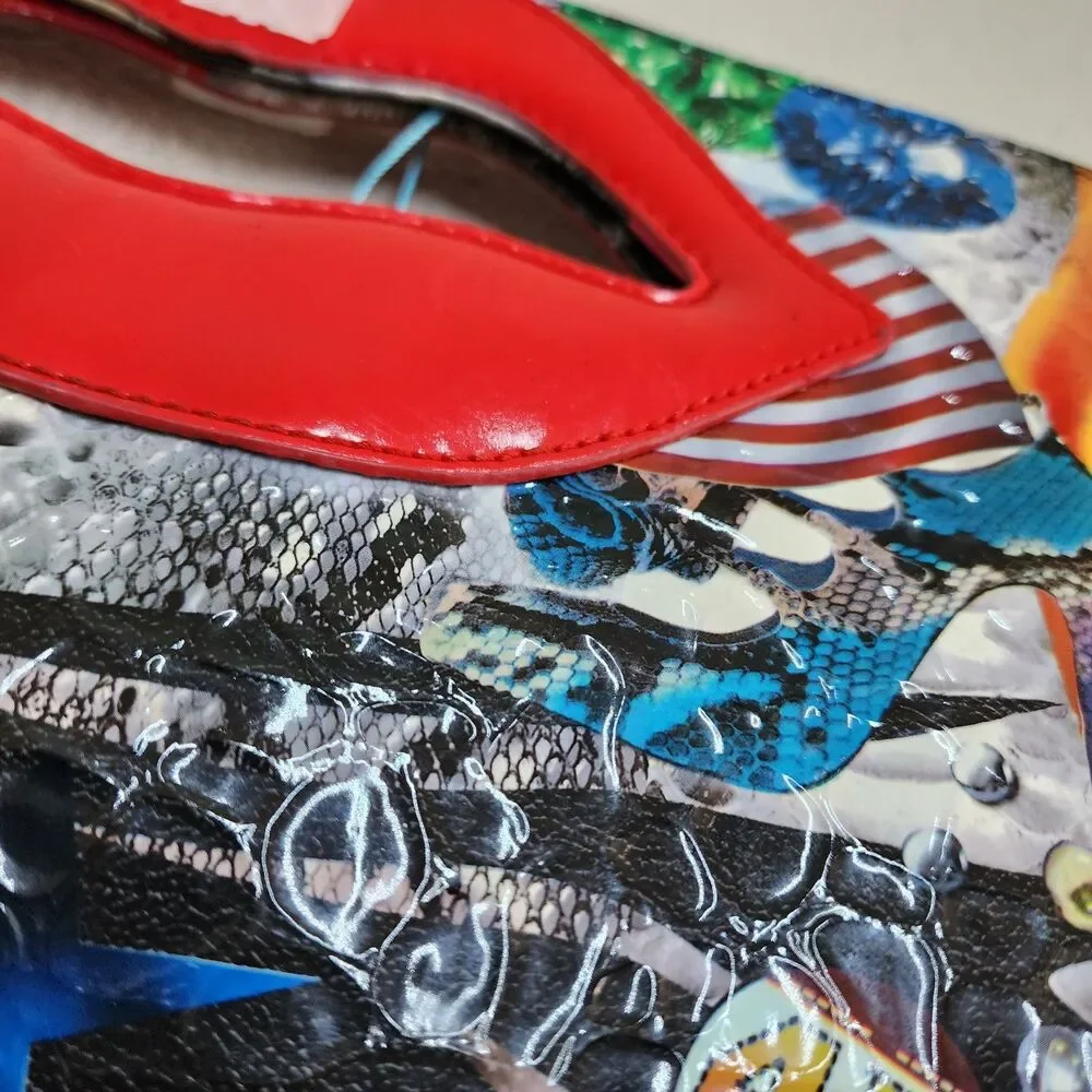 Y2K Pop Art Graffiti Collage Novelty Red Lip Clutch.